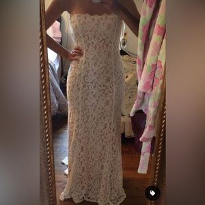 White lace dress with blush undertone